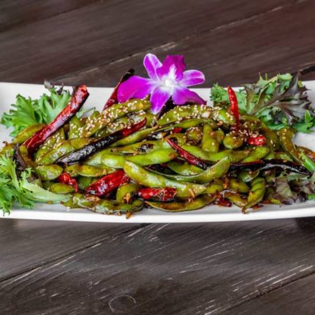 Famous Gilroy Garlic Edamame.